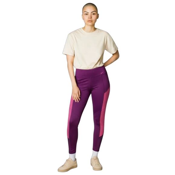 Nike Therma-Fit Leggings Women's Small Purple Pink Running Yoga Pants Pocket - Picture 1 of 9